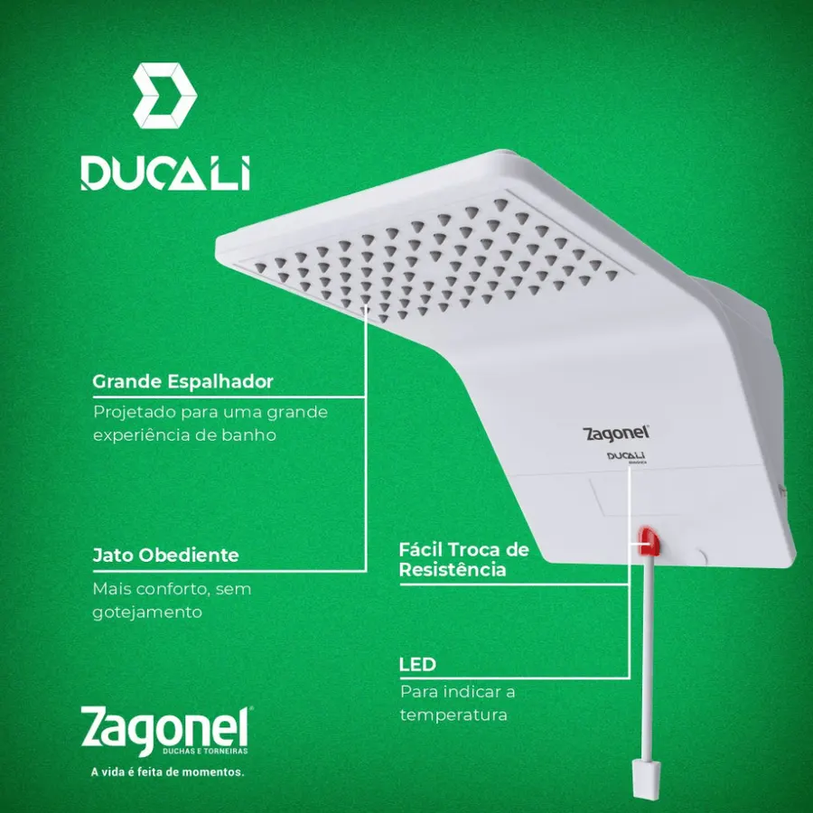 Ducha Eletrônica Ducali 7500W 220V Branca Zagonel