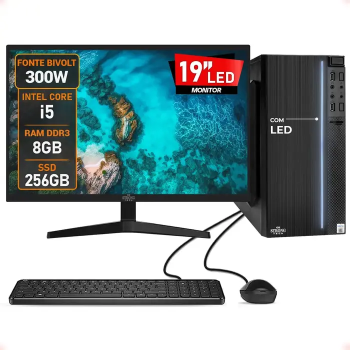 Computador Completo Intel Core i5 8GB SSD 256GB Monitor 19" LED