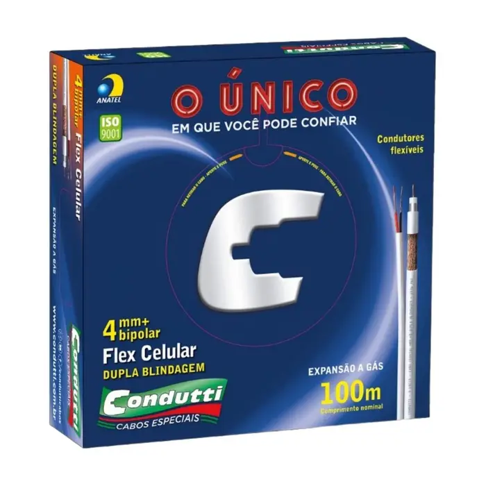 Cabo Bipolar Coaxial 4mm² com Dupla Blindagem 100 Metros Condutti