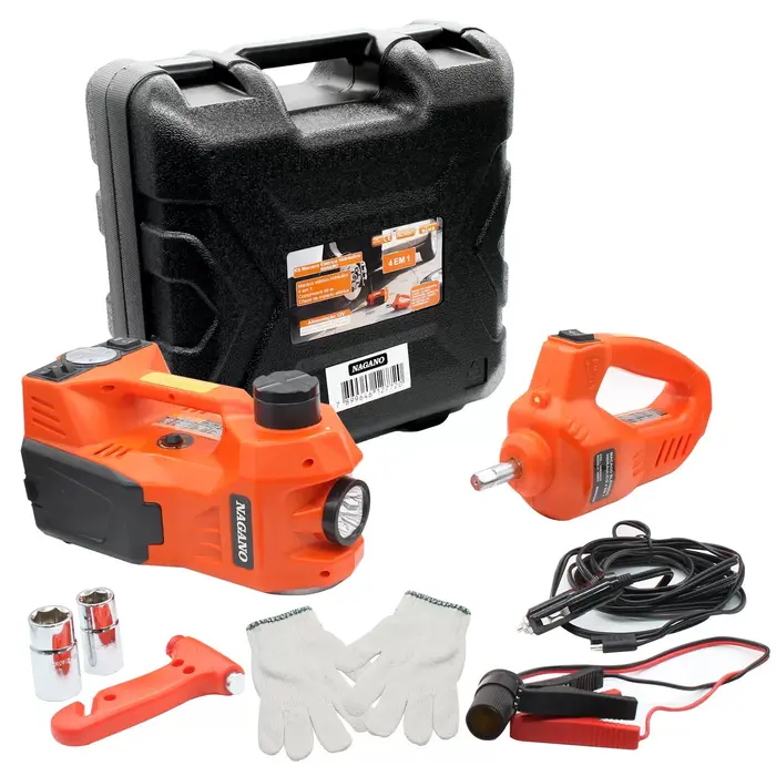 Macaco Elétrico Hidráulico 4 em 1 Compressor Lanterna Chave de Impacto 12v