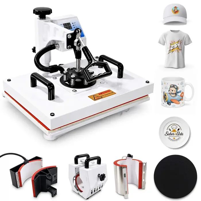 Prensa Térmica Sublimação 6 em 1 38x29cm Plana Camiseta Canecas Boné Prato