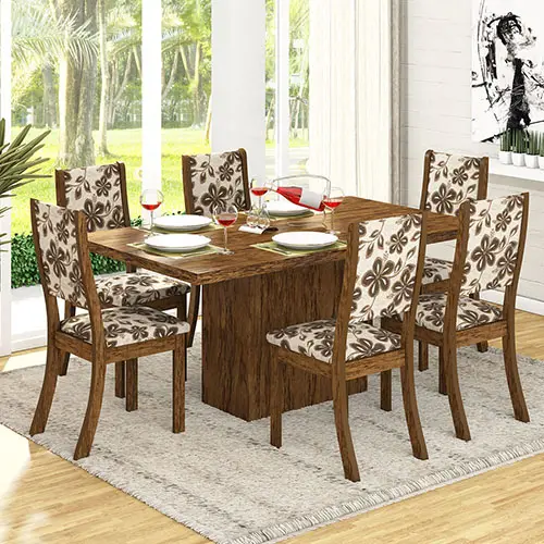 Conjunto Sala Dani K Mesa e 6 Cadeiras Avelã / Lumini