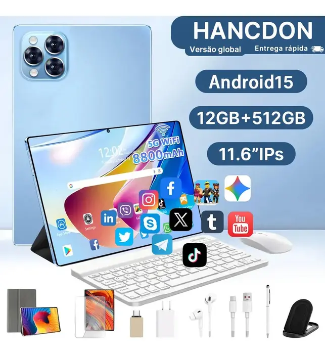 celular 15 Hancdon Tab Kit Completo Ram 12gb 512gb 11.6eamp;amp;#039;eamp;amp;#039; Hd Tela Apoia Wifi 2,4/4g/5g Dual Sim Bateria 8800mah Com Caneta+t